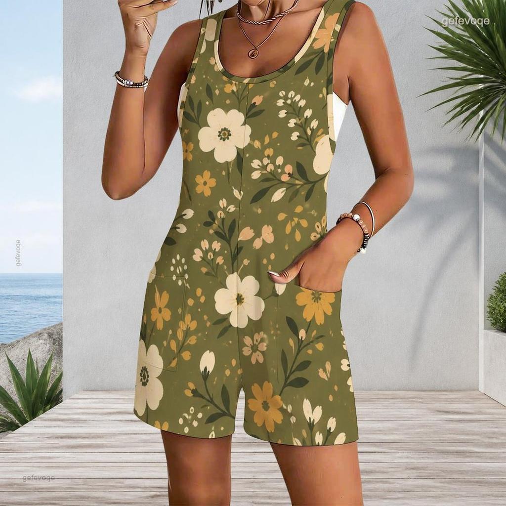 Womens Plus Size Sleeveless Pocket Short Romper