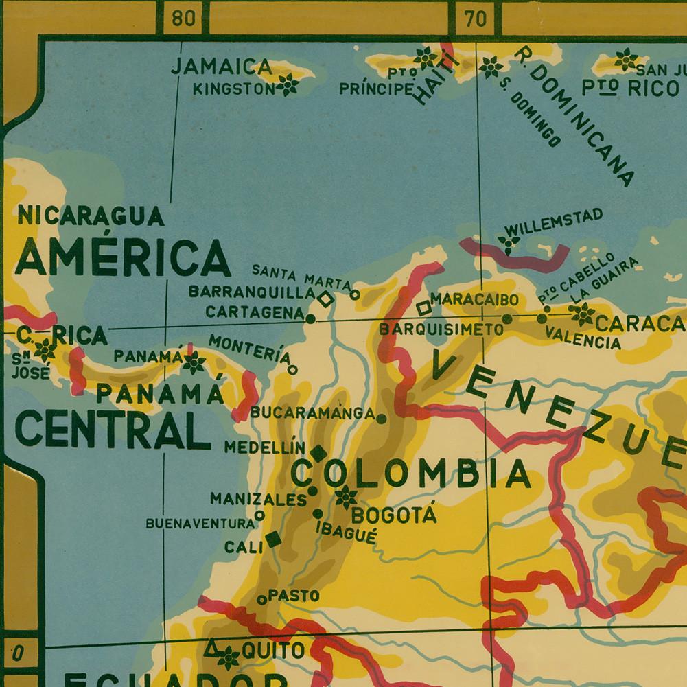 Spanish Map Background South America Map-Political Distribution,Wall Decor,Geographical,Tourism/education Tools