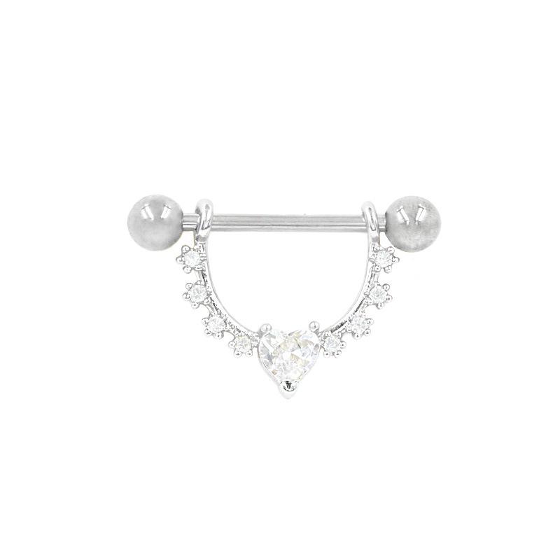 Heart-Shaped Cat Head Zircon Nipple Ring - European and American Fashion