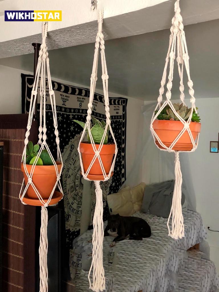 Handmade Plant Hanger Baskets Flower Pots Holder Balcony Hanging Decoration Knotted Lifting Rope Home Garden Supplies