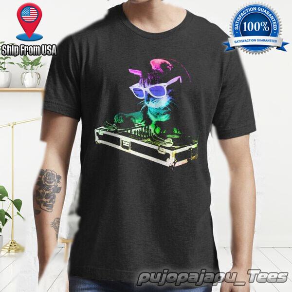 HOUSE CAT Rainbow DJ Kitty American funny cotton T-shirt SIZE S5XL XL