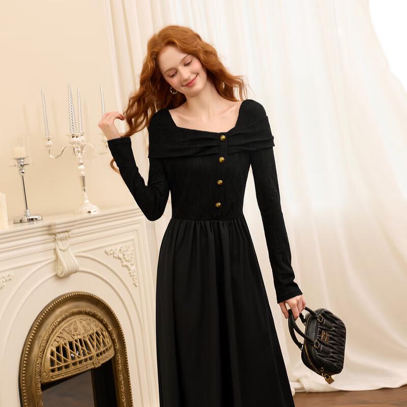 

Sancai 2025 Winter French Style Square Neck A-Line Long Dress S (155/80A)