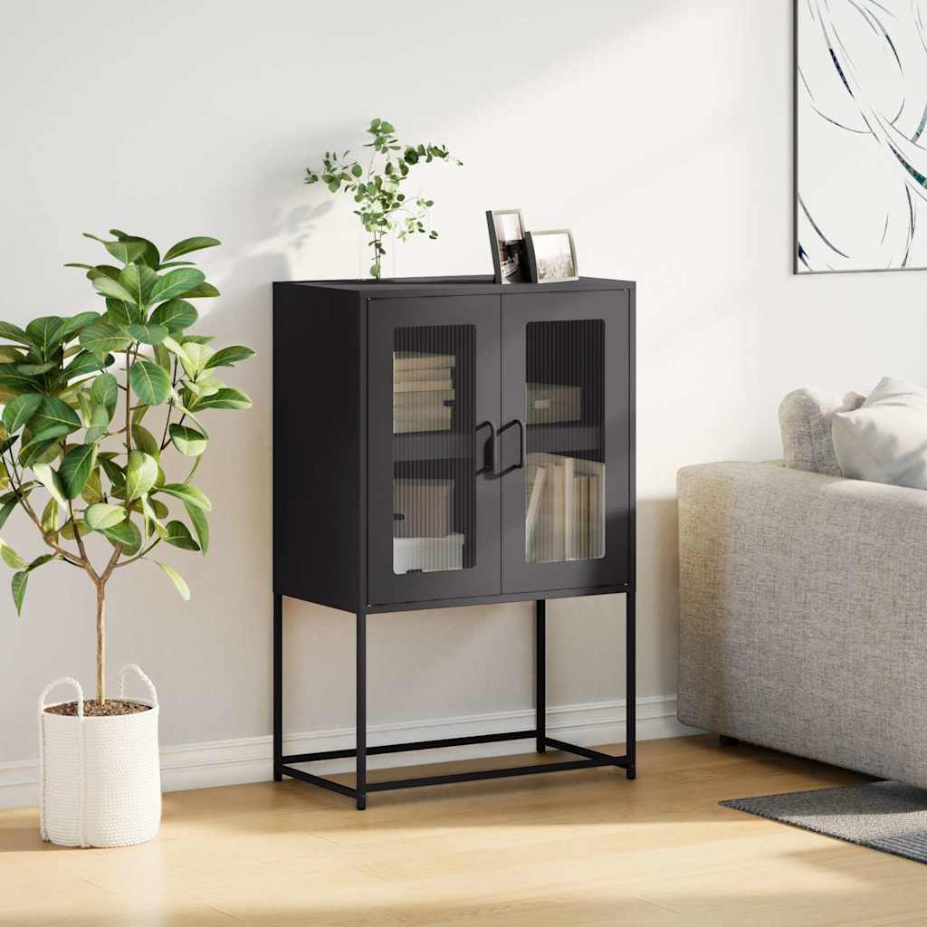 Komoda Wysoka Czarna 68X39X107 Cm Stalowa