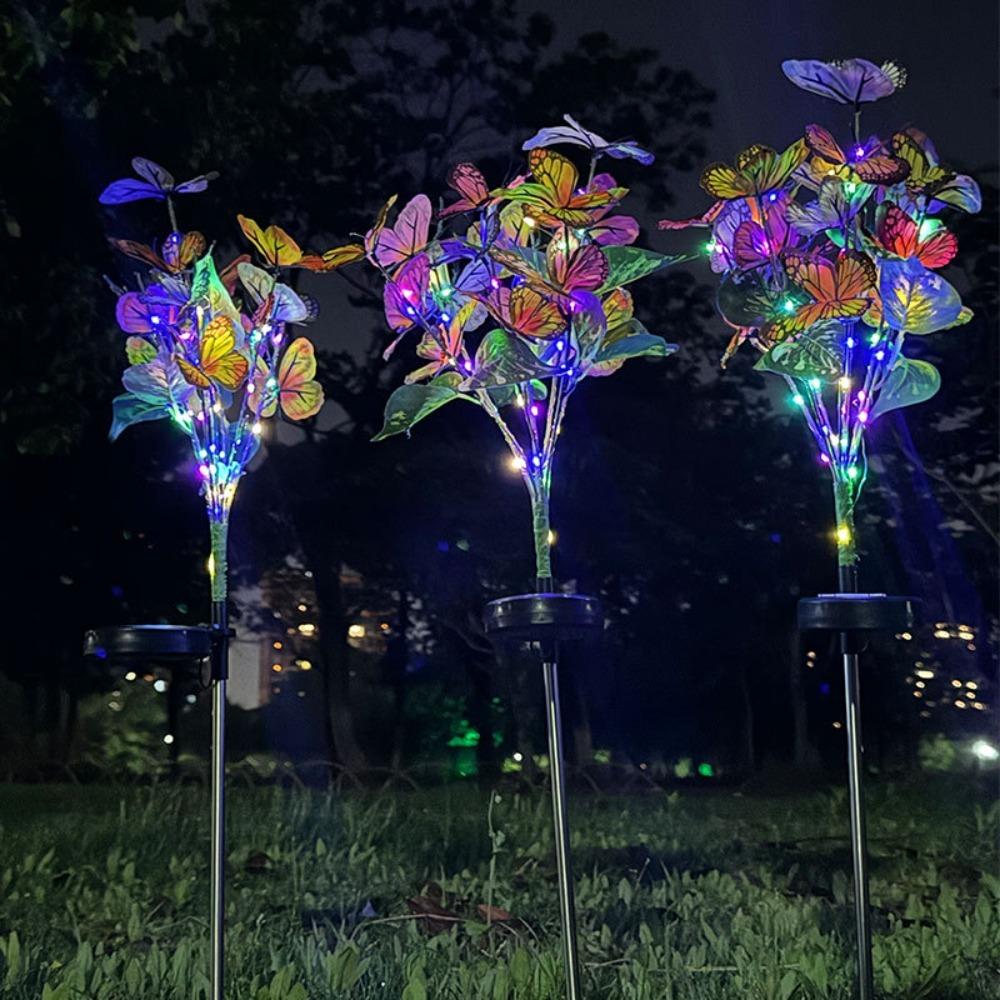 Solar Butterfly Flower Ground Lamp , Outdoor Solar Garden Lamp, Plastic Material, Great for Garden, Yard and Lawn Decoration