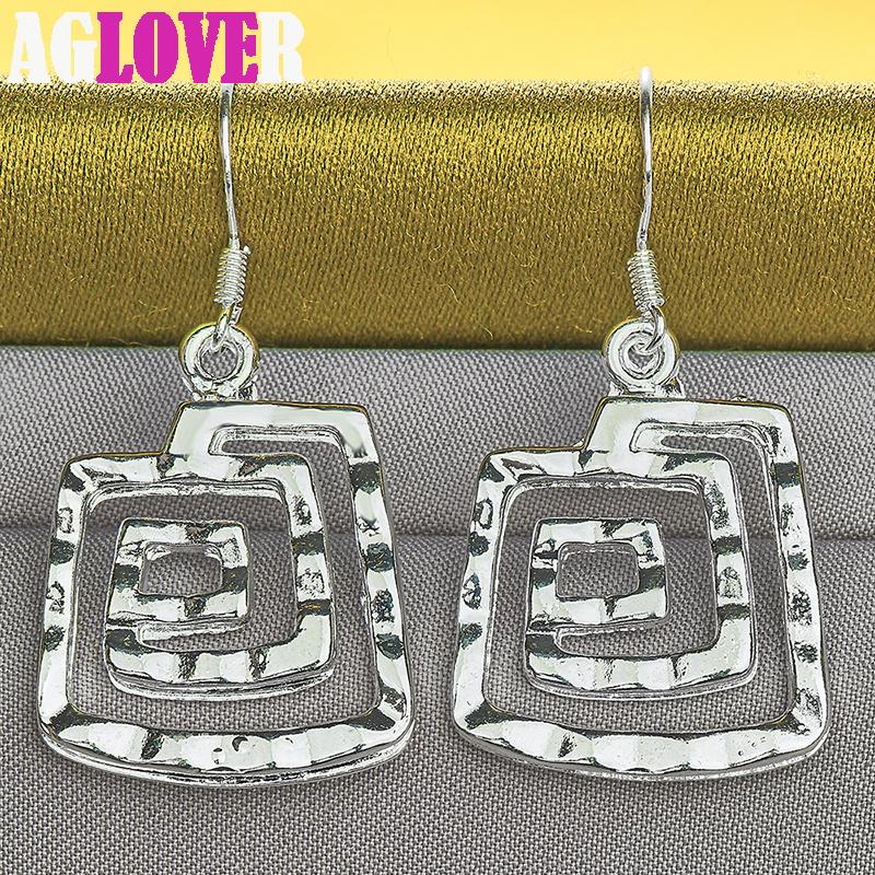 925 Sterling Silver Square Thread Drop Earrings Charm Jewelry