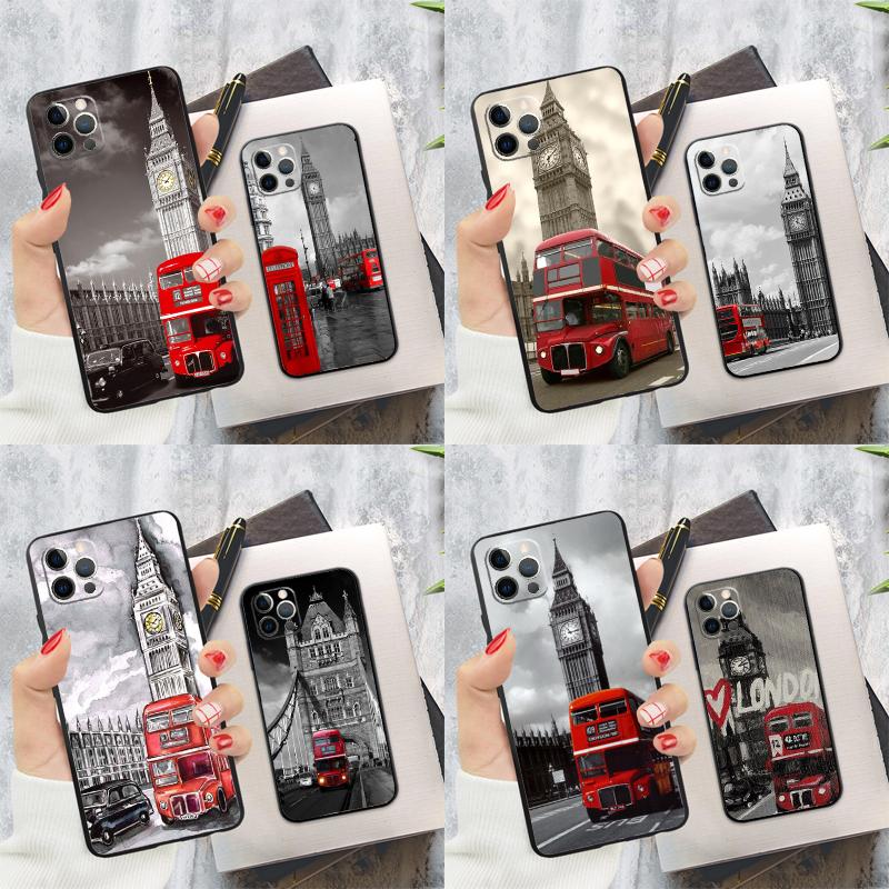 London Red Bus Big Ben Phone Case For iPhone 16 Pro 11 12 13 14 15 Pro Max Mini XS X XR 7 8 16 Plus Cover Coque
