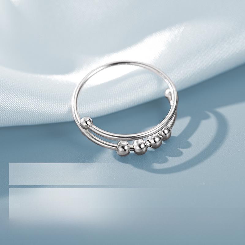 Pierścień z dwuwarstwowej obrotowej koralikowej kulki ze srebra S925 dla kobiet - pierścień na palec wskazujący przeciwlękowy i dekompresyjny, fajny styl