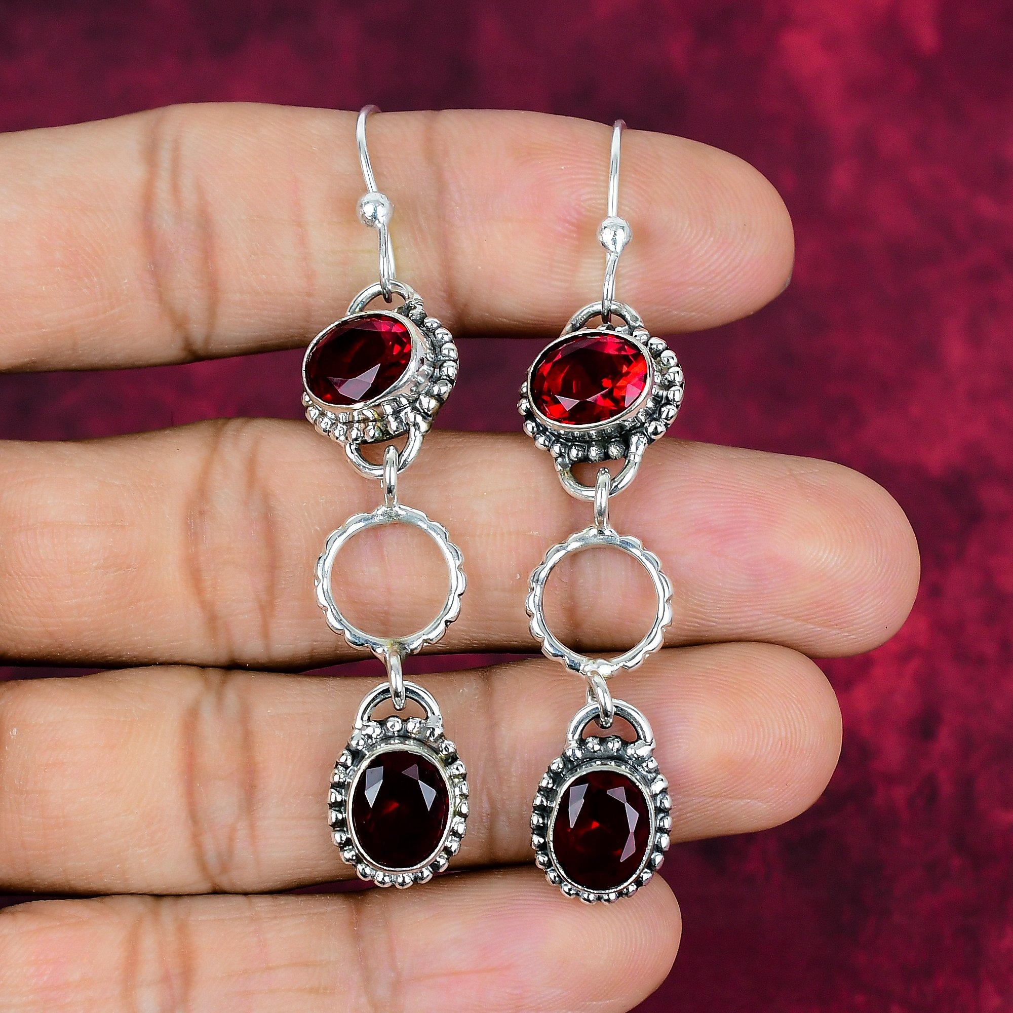 

Ювелирные изделия из красного граната, серьги из цельного серебра 925 пробы, серьги из драгоценных камней ручной работы на День памяти 2.76 Inches красный