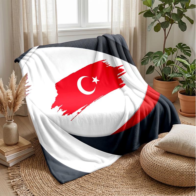 Türkei Fußball Bedruckte Flanelldecke Hautfreundlich Warm Dekorativer Überwurf für Innen Couch Bett Tägliche Nutzung