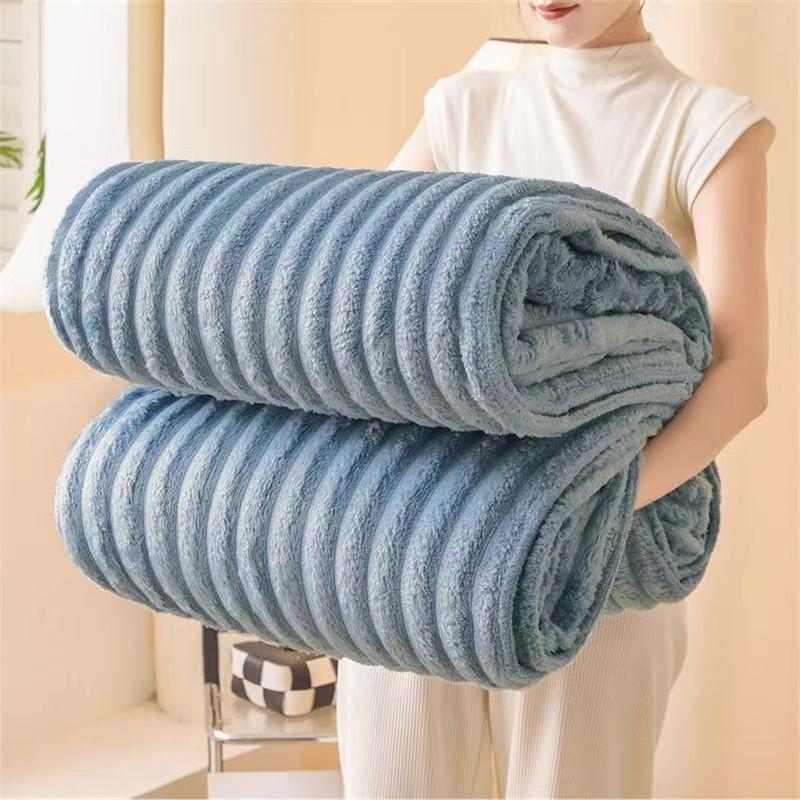 Solid Thickened Wide Striped Flannel Multifunctional Blanket, Can Be Used As Bed Sheet Cover Blanket, Sofa Blanket,nap Blanket