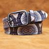 Genuine Leather Retro Owl Eyes Graffiti Print Belt - Vintage American, Japanese, Korean Style