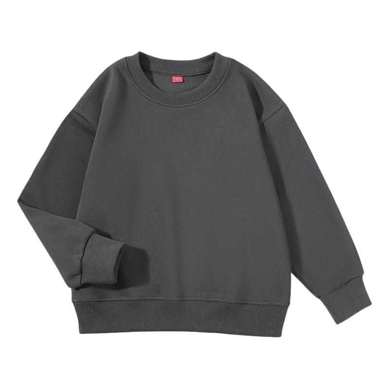 320g Cotton Kids' Round Neck Sweatshirt - Autumn/Winter Casual Solid Color Pullover