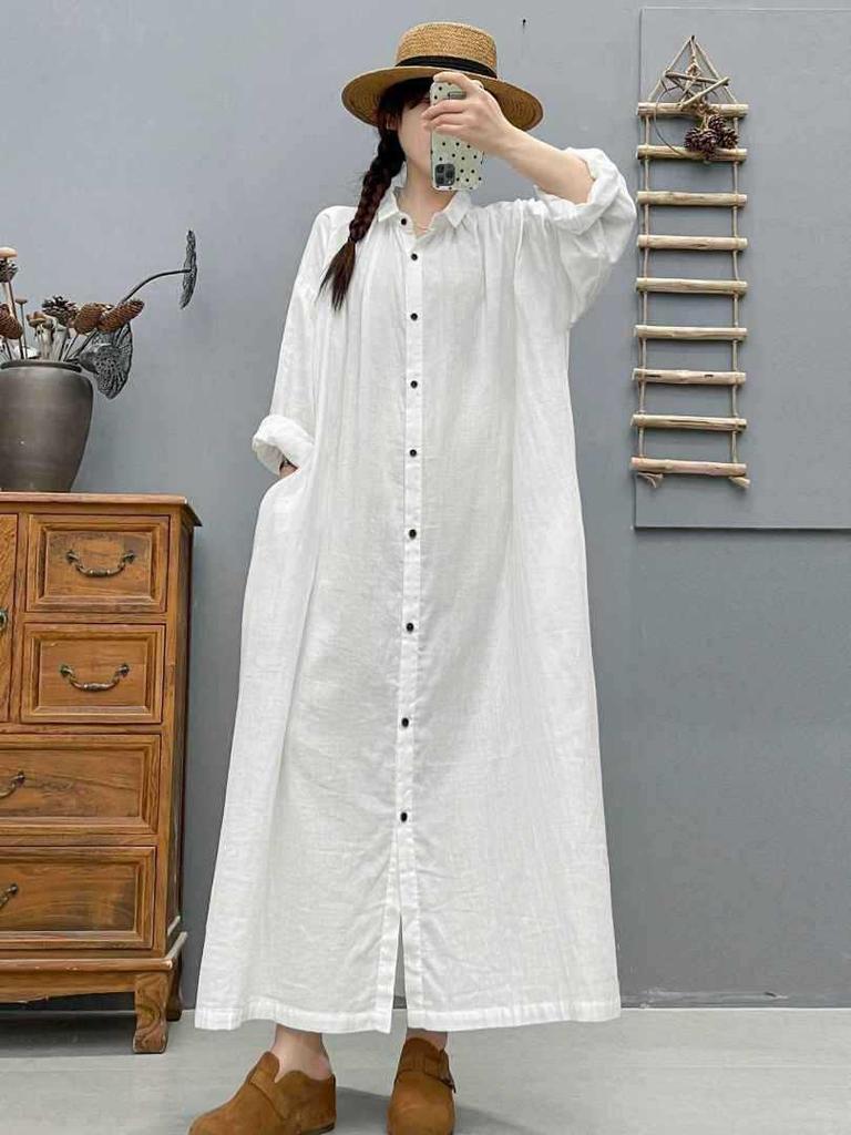 2026 Spring Women's Long Sleeve Shirt Dress: Loose, Slimming, with a Stylish Lapel and Elegant Design.