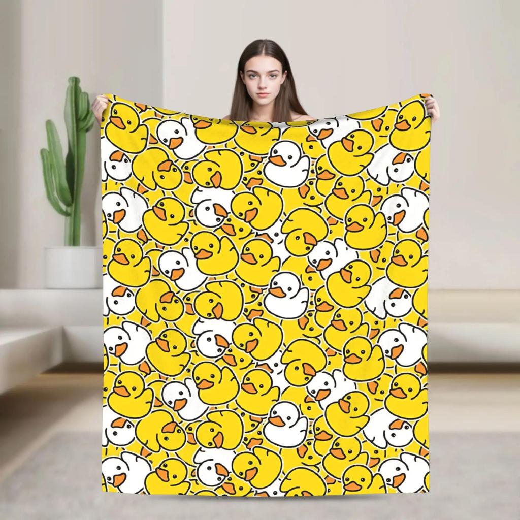 Cute Rubber Duck Plush Flannel Throw Blanket for Kids and Adults Soft Warm Bedspread for Couch Chair Quality Comforter