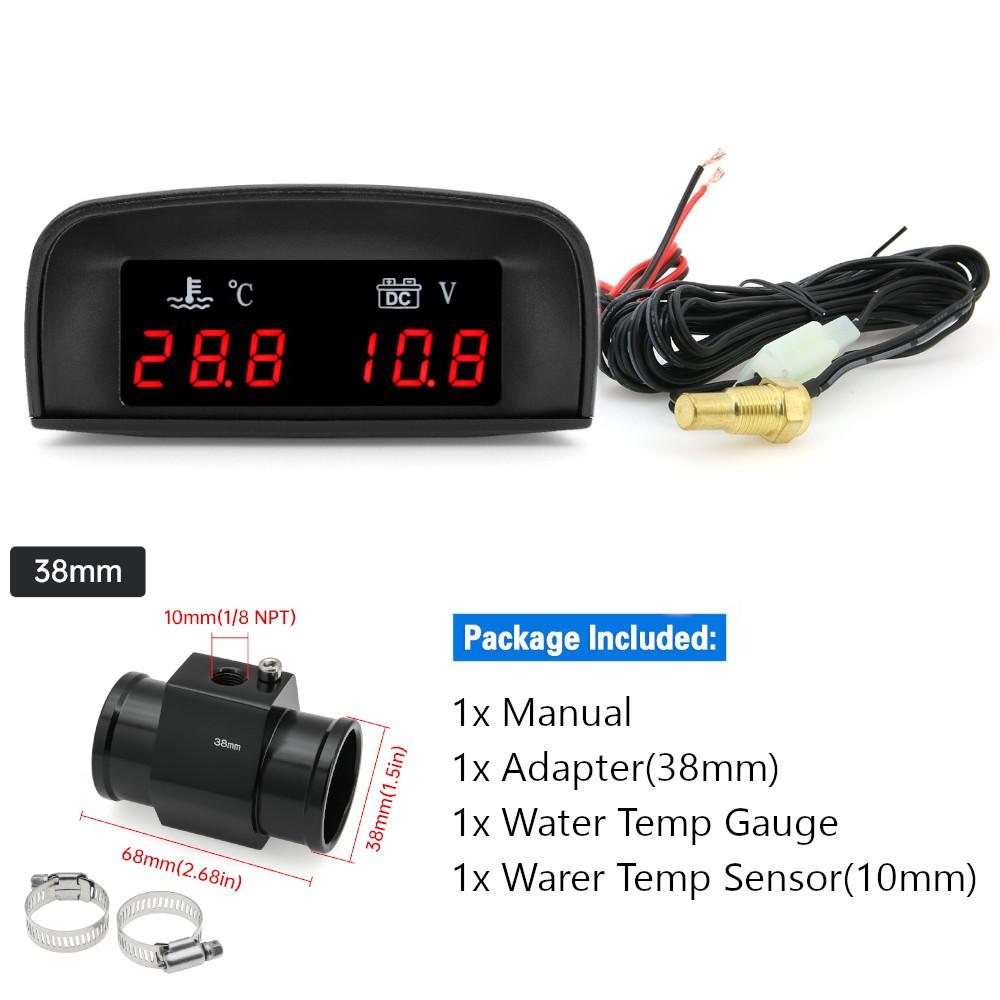 LCD Digital Car Truck 2 In 1 Water Temp + Voltmeter Gauge +10MM Coolant Temperature Sensor For 12V/24V Vehicle Car Gauges Meter
