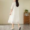 Heavy industry embroidered cotton and linen dress women's summer new improved cheongsam stand-up collar medium and long skirt