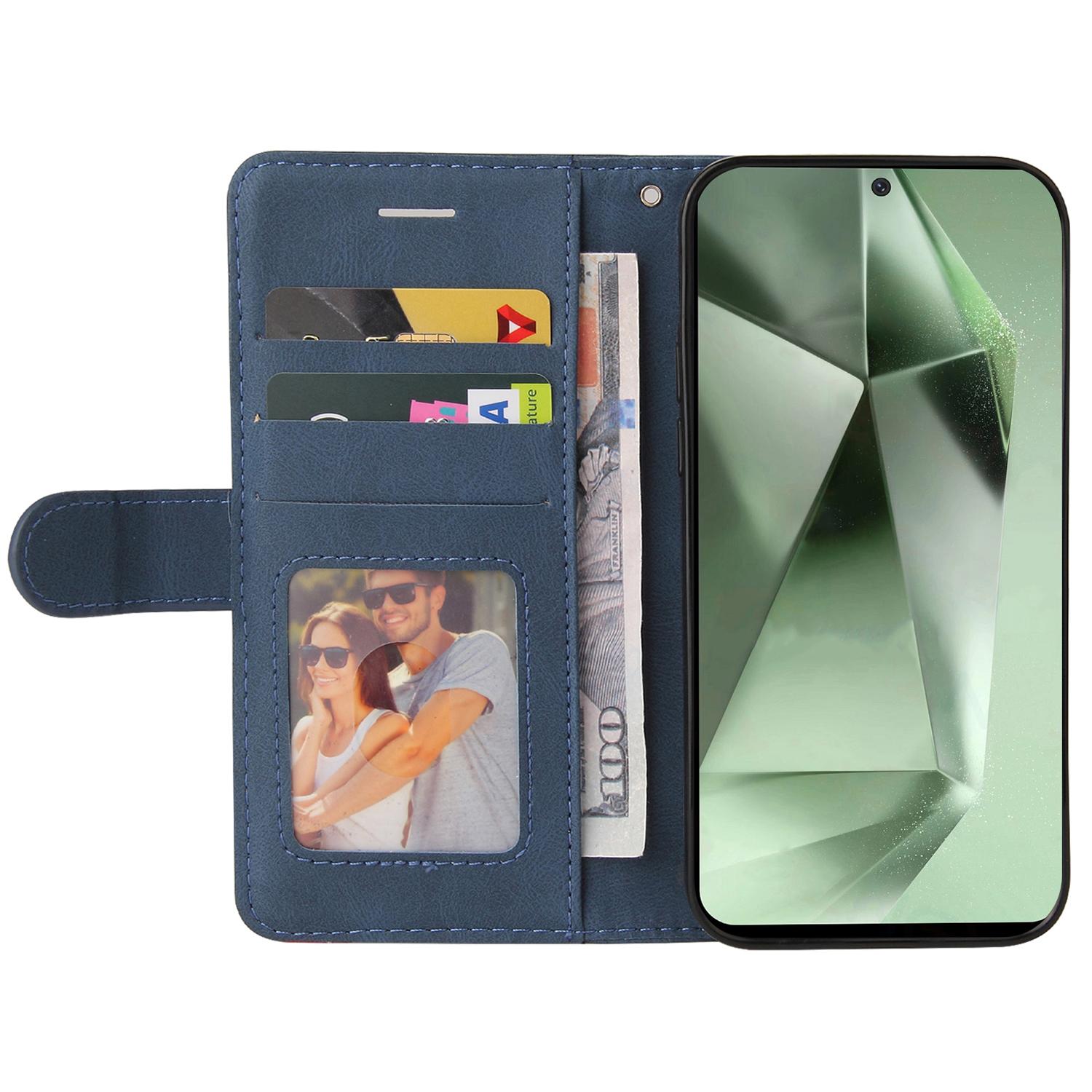

For Samsung Galaxy S24 FE Leather Case Wallet Stand Color Splicing Phone Cover Red