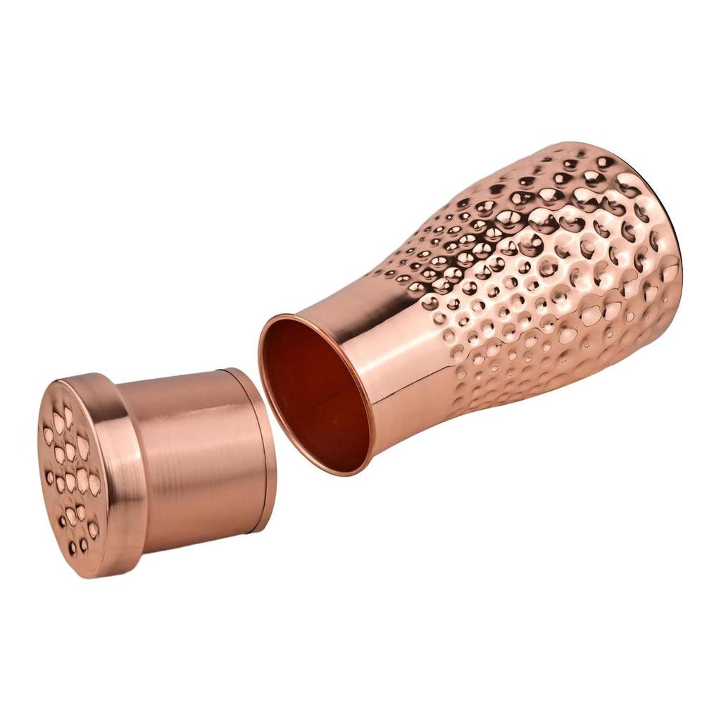 Copper Bedroom Jar with Inbuilt Glass | Polish Mix Dotted Design | Handcrafted, Leakproof, Jointless | Ayurvedic Benefits, Antioxidant Properties |