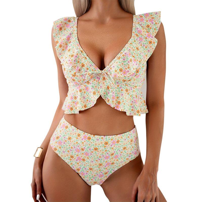 2025 Ruffle Floral Print Bikinis Women's Push Up Two-Piece Swimsuit Fashion Spilt Swimwear Summer Holiday Bathing Suit Beachwear
