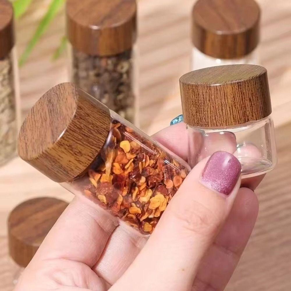 6PCS Transparent Wooden Lid Mini Glass Bottles Food Grade Small Spice Jars Mini Tea Bottle  Jewelry