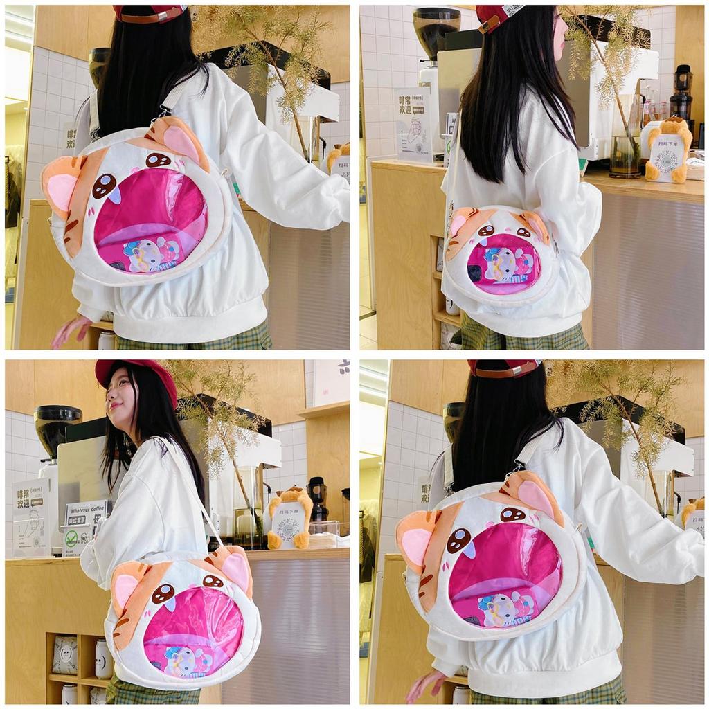Big Mouth Mew Cartoon Cat Shoulder Bag With Nylon Material For Daily Use