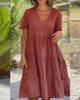 Fresh & Sweet V-Neck Solid Color Swing Short Dress for Women