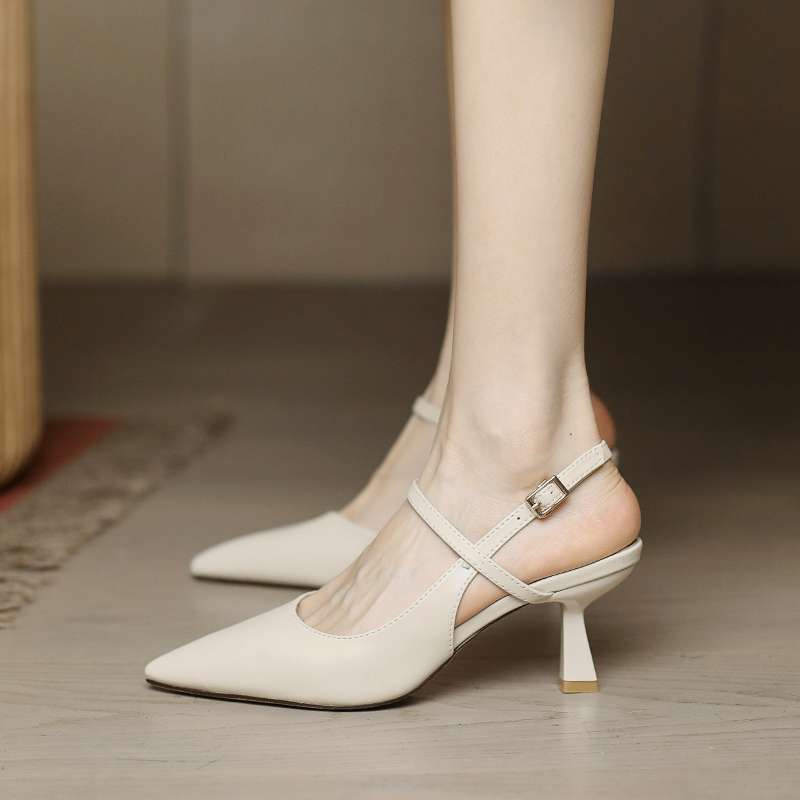 Versatile pointed head bag head empty sandals women's summer new thin heel soft sole fairy wind one-word buckle single shoes women