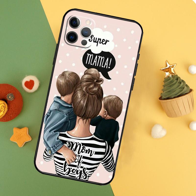 Beautiful Mother Daughter Son Case For iPhone 13 12 Mini 11 14 16 15 Pro Max 7 8 Plus X XR XS Max Back Cover