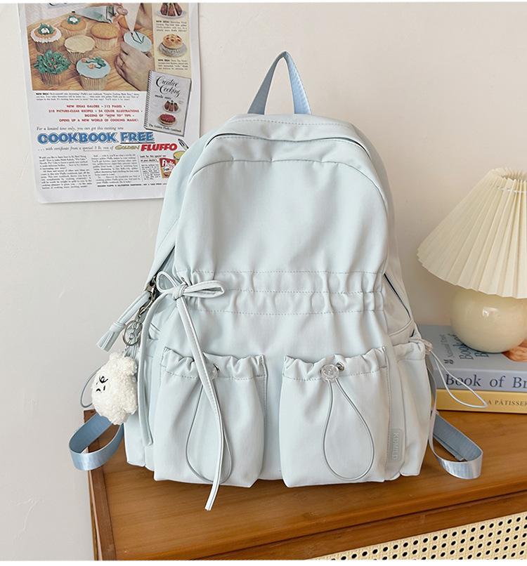 Schoolbag Niche Design Pleated Backpack Women Travel Lightweight Cute Bow Schoolbag Junior High School Girls College Student Backpack