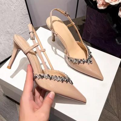 Fashion Women's Pumps Sexy Pointed Toe Thin High Heels Shoe Luxury Rhinestones Banquet Shoes Leather Dress Shoes Wedding Shoes for Women