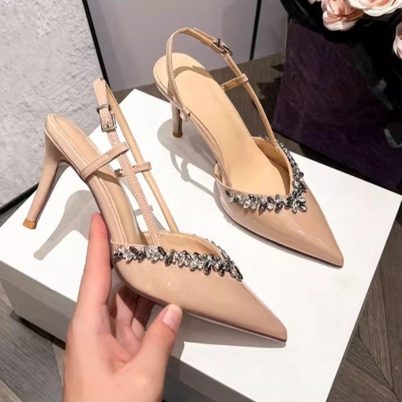 Damesko Sexy spiss tå Tynne høye hæler Sko Luksuriøse rhinesteiner Bankettsko Skinn Kjolesko Bryllupssko for kvinner