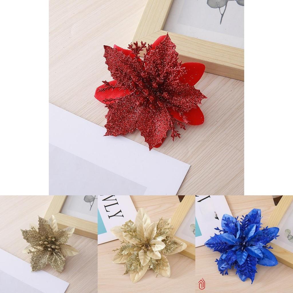 Christmas Flowers With Gold And Silver Plastic Decor For Holiday Tree And Festive Decor