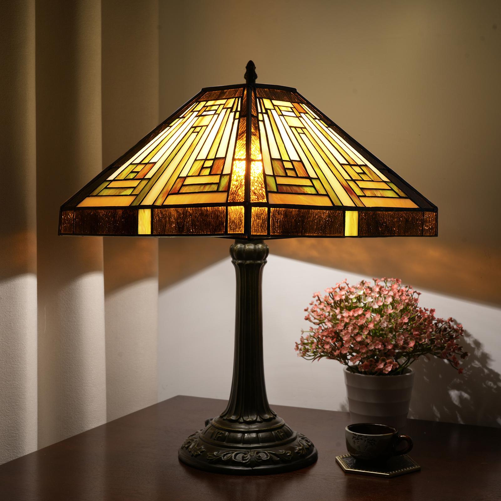 

Retro Lamp Stained Glass Table Lamp Amber brown Mission Style Desk Lamp Decor for Bedrooms Living Room Study Home Office UK Plug шоколадний
