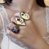 Elegant Vintage Geometric Drip Oil Flower Elliptical Opening Ring Personalized Able Luxury Jewelry For Women Gift