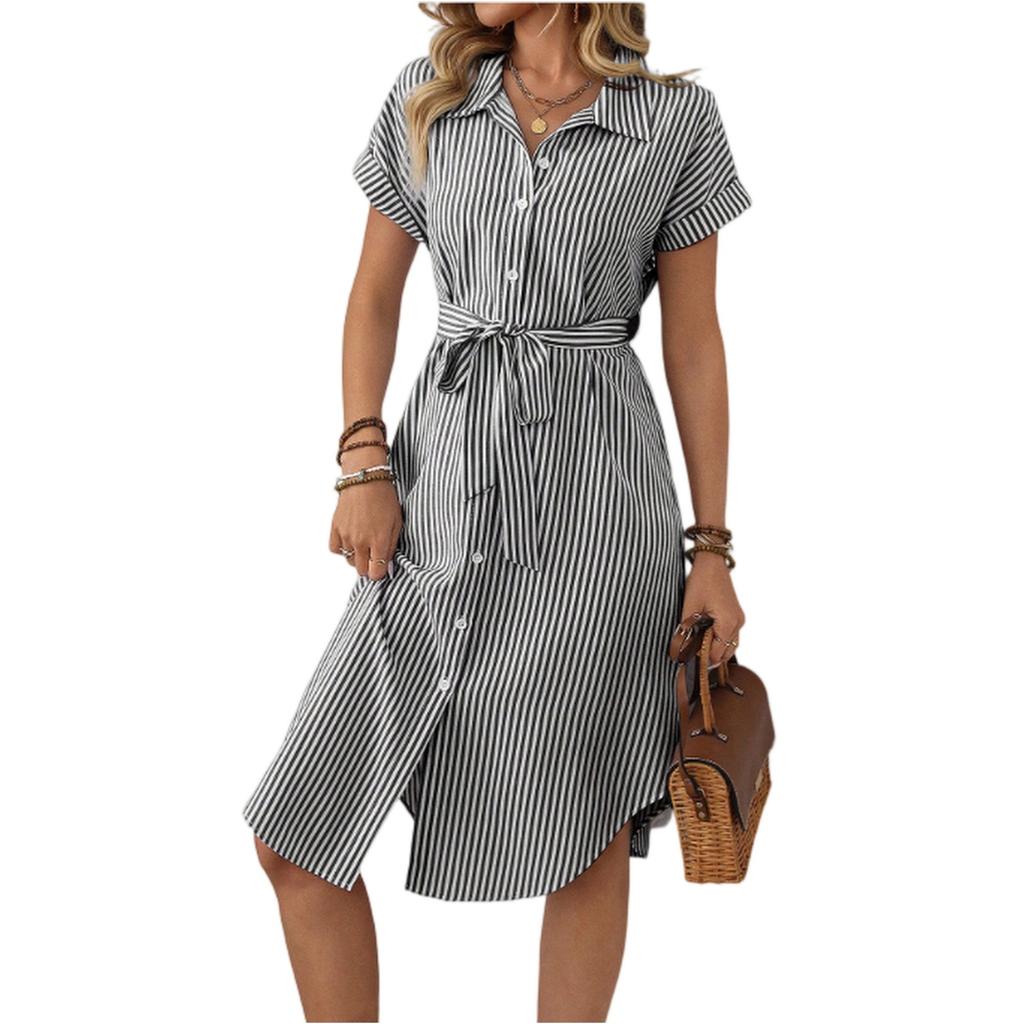 Damen Casual Mode Kurzarm Retro Retro Kleid