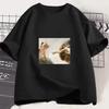 Funny Cat God Adam Creation Meme Pattern Unisex Women TShirt Casual Short Sleeve Jesus Picture Unisex TShirt Round Neck Tee Tops