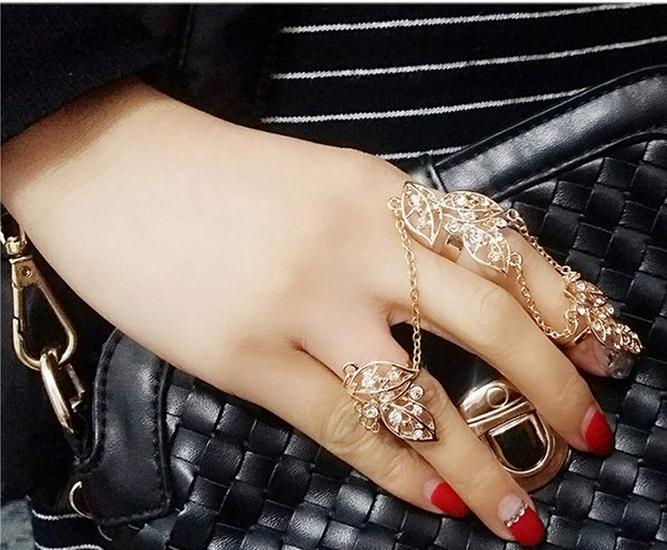 Exquisite Rhinestone Leaf Knuckle Ring: Luxury European & American Women's Fashion Jewelry