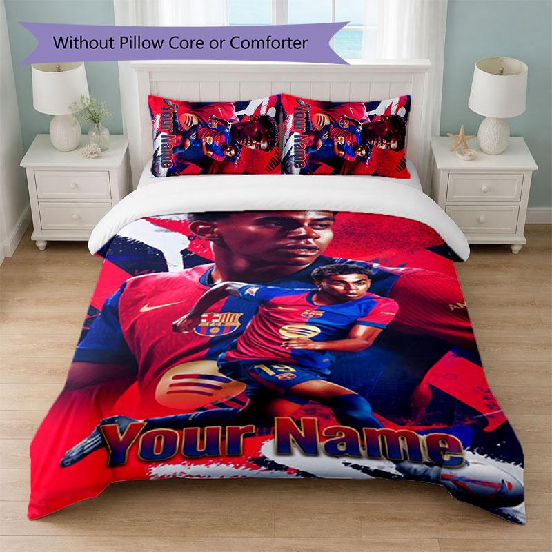 Set Biancheria da Letto Personalizzato con Nome Testo Lamine Yamal 1 Copripiumino+2 Federe Logo Calcio Regalo Personalizzato per Occasioni Speciali Decorazione Camera da Letto
