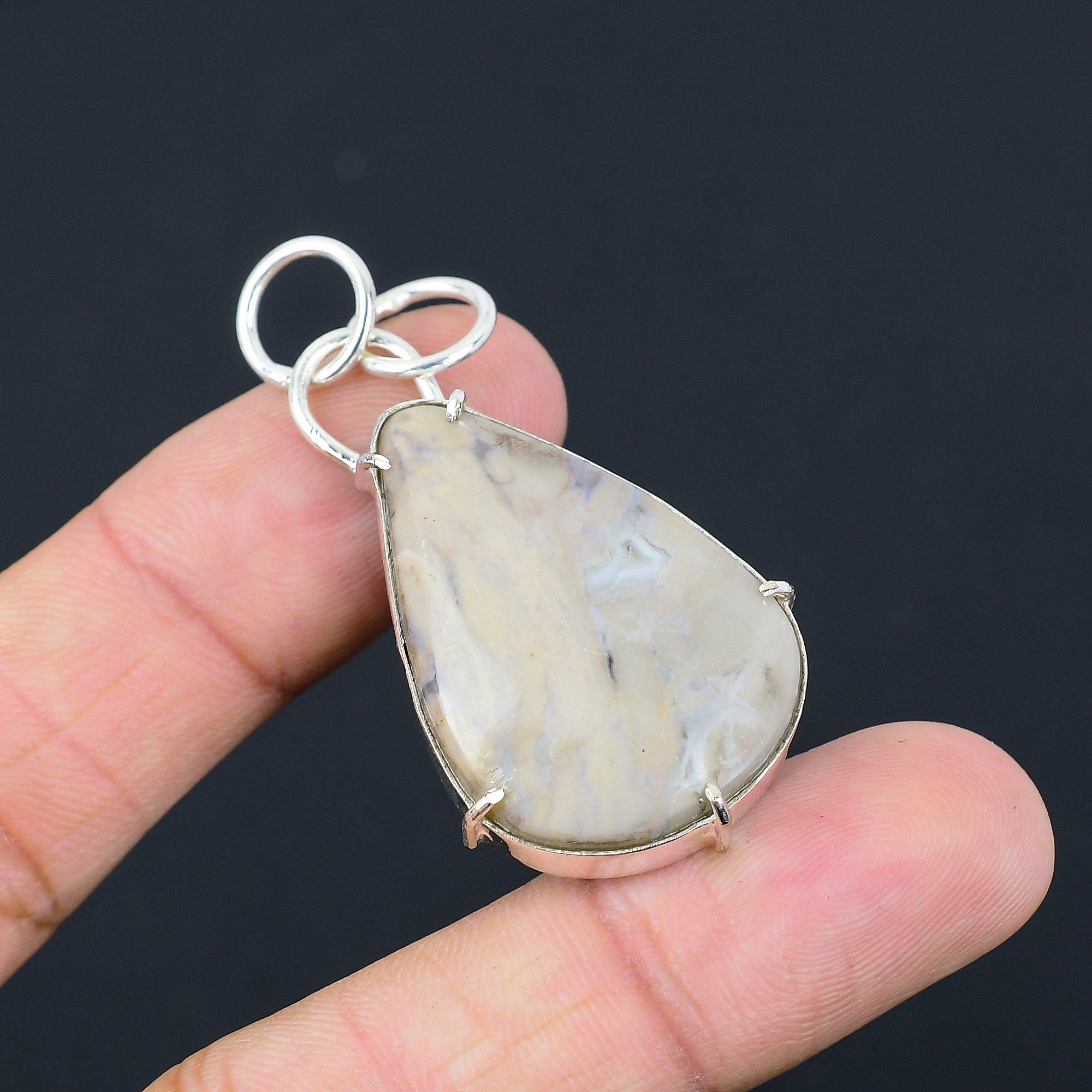 Womens day Deal Natural Porcelain Jasper Art Deco Pendant 925 Sterling Silver