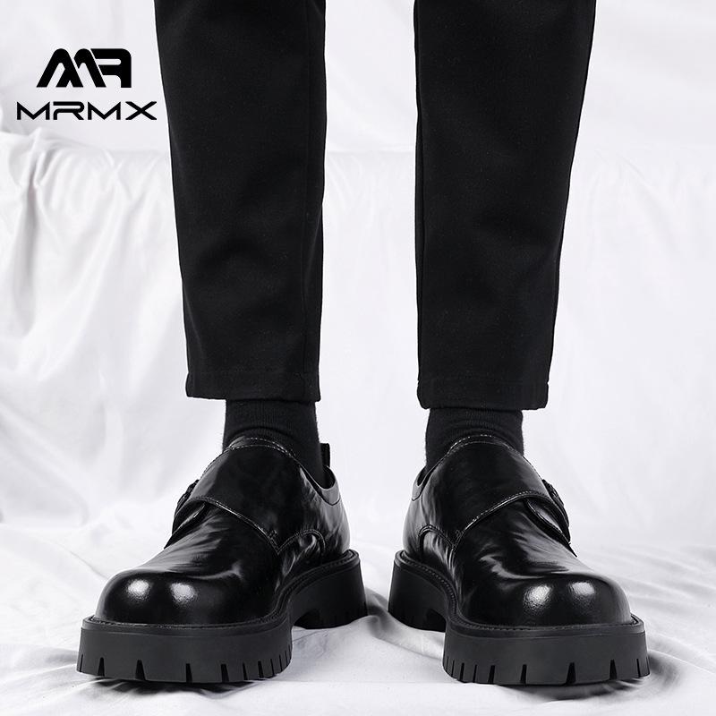 

[Customized] Small leather shoes, new thick-soled heightened buckle British style formal wear business big head men s casual leather shoes 38 чёрный