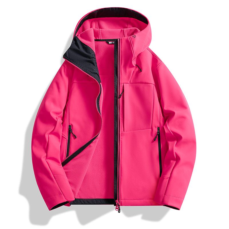 Couple's Soft Shell Ski Jacket with Hood - Warm, Windproof, Waterproof, Plus Velvet, Trendy Mountaineering Outerwear