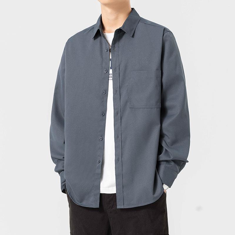 Camicia da uomo a maniche lunghe autunnale, giovanile, casual, tinta unita, larga, stile Hong Kong, tendenza, camicia giacca da lavoro, abbigliamento da uomo