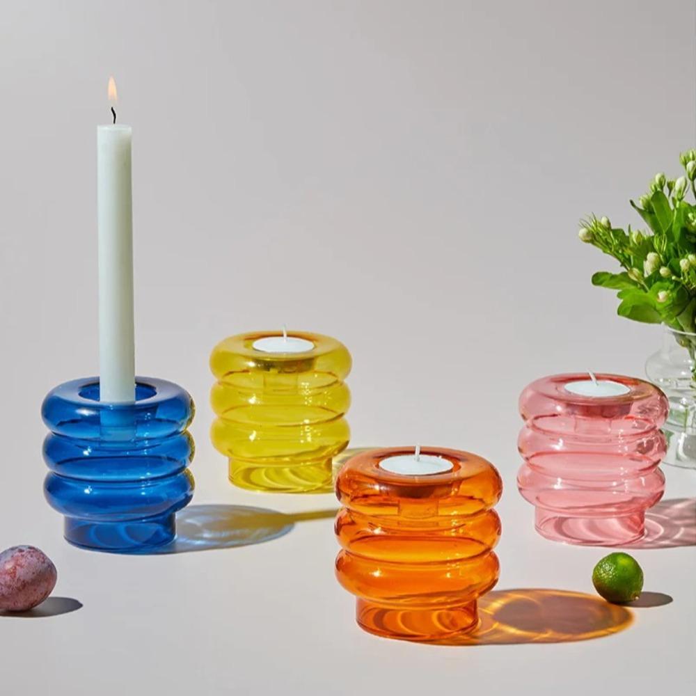 Modern Coloful Glass Candleholder Creative Taper Holders Nordic Home Restaurant Decorations Party Table Centerpiece