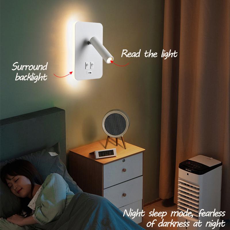 Rotatable Wall Lamp Hotel Bedroom Bedside Study Reading Sconce Lamps USB Charging Night Light Living Room Corridor Hallway Decor