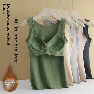 Women's Velvet Warm Vest with Thickened Chest Pads, Bra-Free, Autumn/Winter Inner Wear.