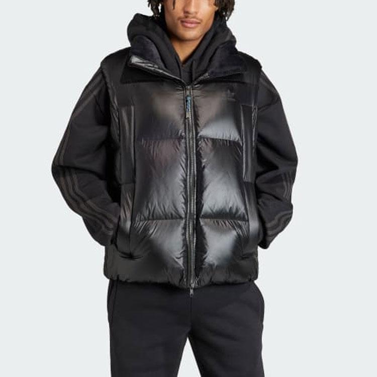 Adidas ორიგინალები FW23 მსუბუქი ქვედა ჟილეტი მინიმალური ლოგოთი და სრული ელვათი მამაკაცის გარე ტანსაცმელი შავი IR7129