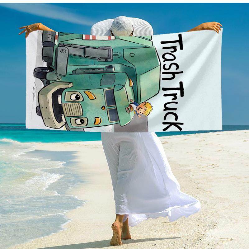 Ultra-Soft Beach Towel with Trash Truck Theme,Ideal for Pool - Camping, Diving - Perfect Travel Essential, Vibrant Beach Towel.