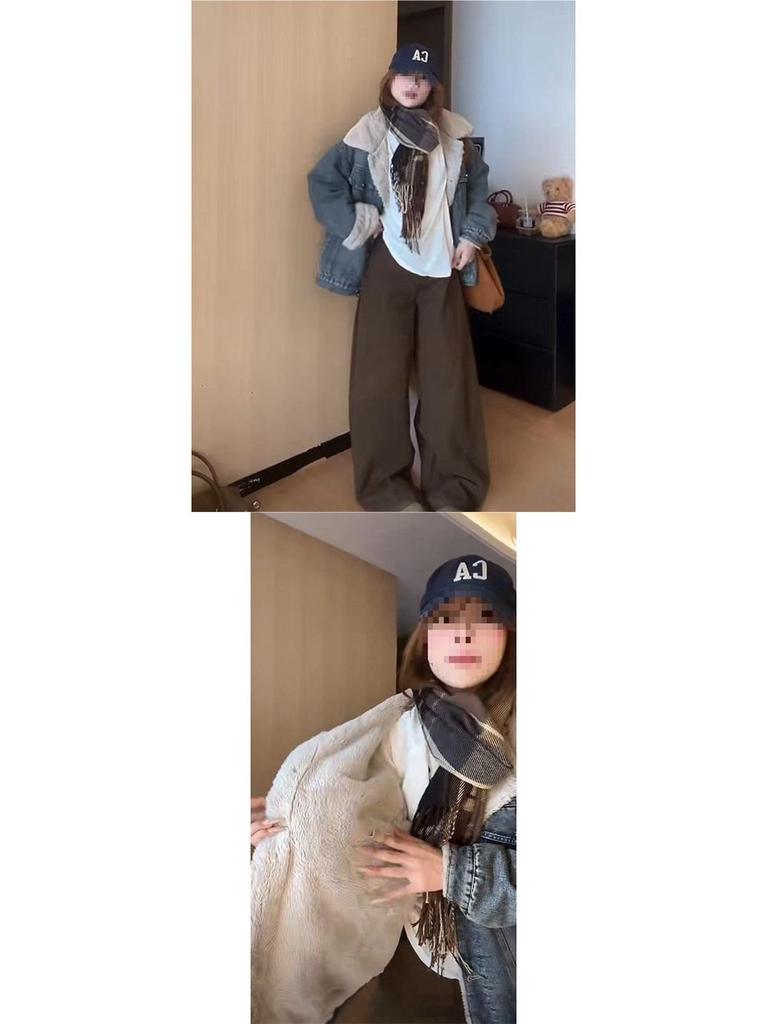 2025 Winter Korean Velvet-Enhanced Thick Denim Cotton Loose Jacket