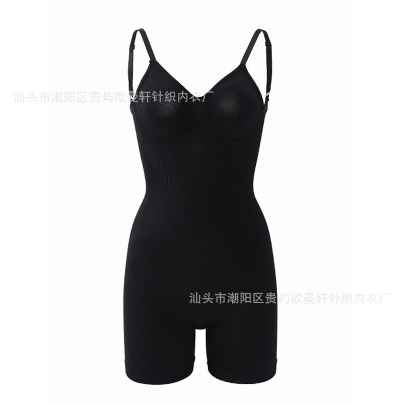 Бесшовный боди для послеродовой йоги: Корректирующий боди для похудения, подтягивающий ягодицы, утягивающий живот, с открытой спиной, с высоким вырезом S【 45-55kg 】 чёрный