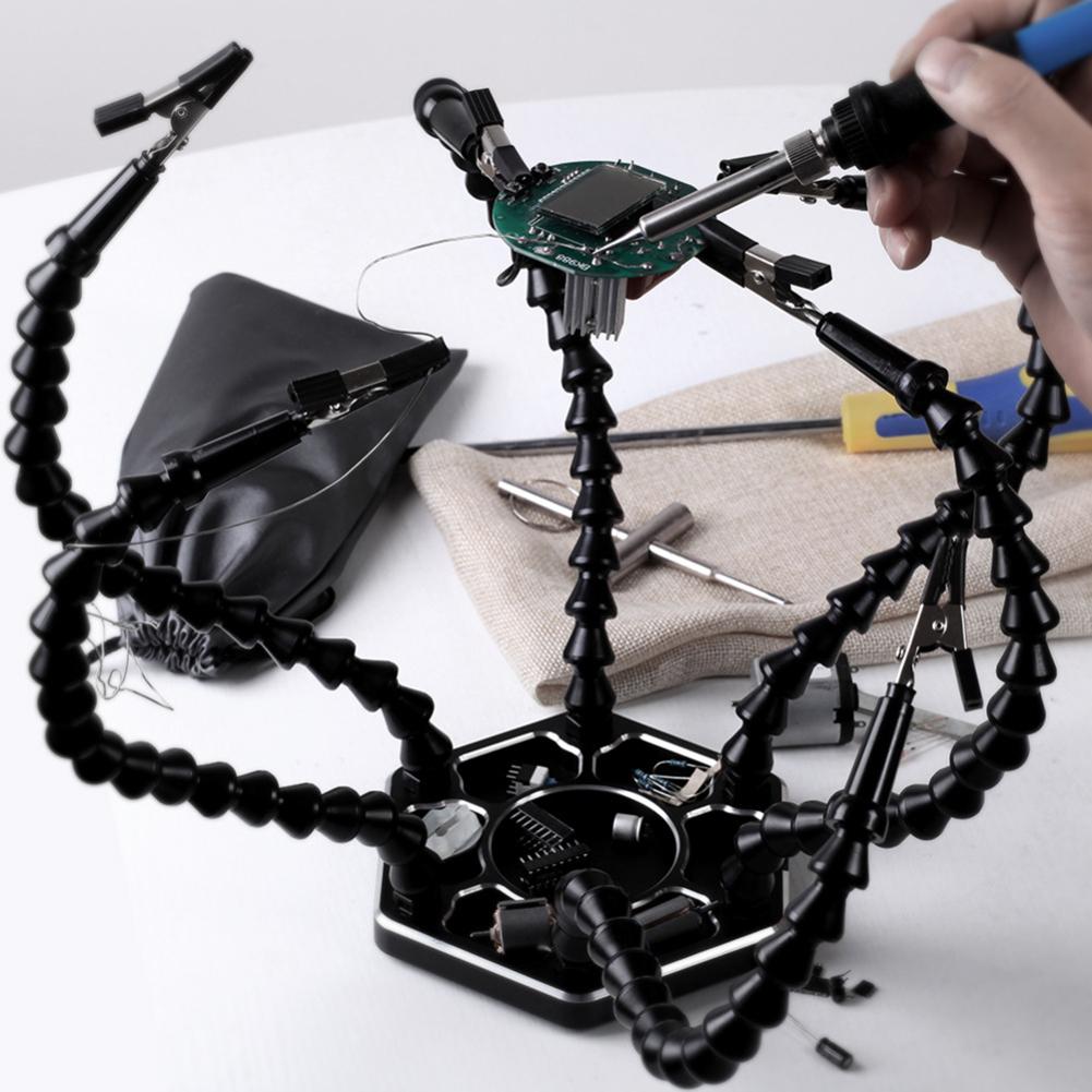 Bench Table Clamp Soldering Station 6 Flexible Arms Aluminum Alloy Soldering Iron Holder Rotatable Clips Detachable for PC Board